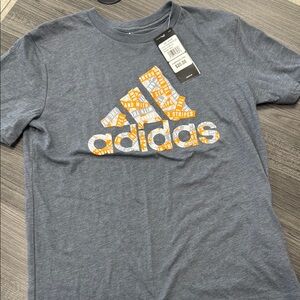 Adidas Heather Gray Tee with Vibrant Orange Accents